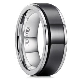 King Will 8mm Spinner Ring For Men Women Stainelss Steel Fidget Ring Silver Black Two Tone Anxiety Ring For Unisex Adults Teens Polished Surface 11.5