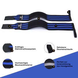 AQF Wrist Bandages Fitness, 45 cm Gym Bandage Wrist, Wrist Support Bandages Strength Training, Bodybuilding Wrist Brace, Powerlifting Wrist Wrap for Men and Women (Blue/Black)