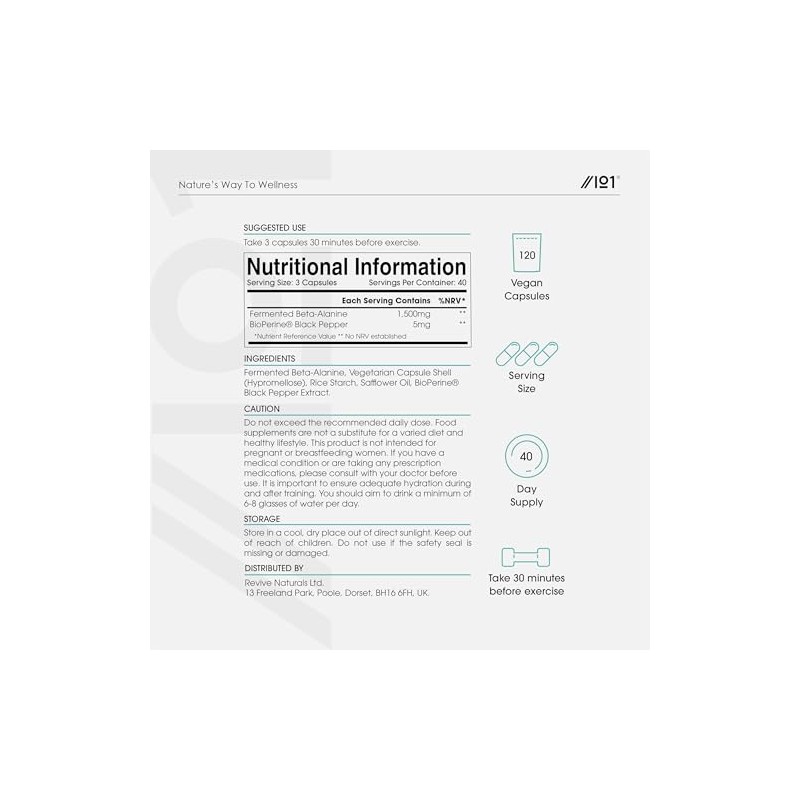 Fermented Beta-Alanine 1500mg – 120 Vegan Capsules – with BioPerine®