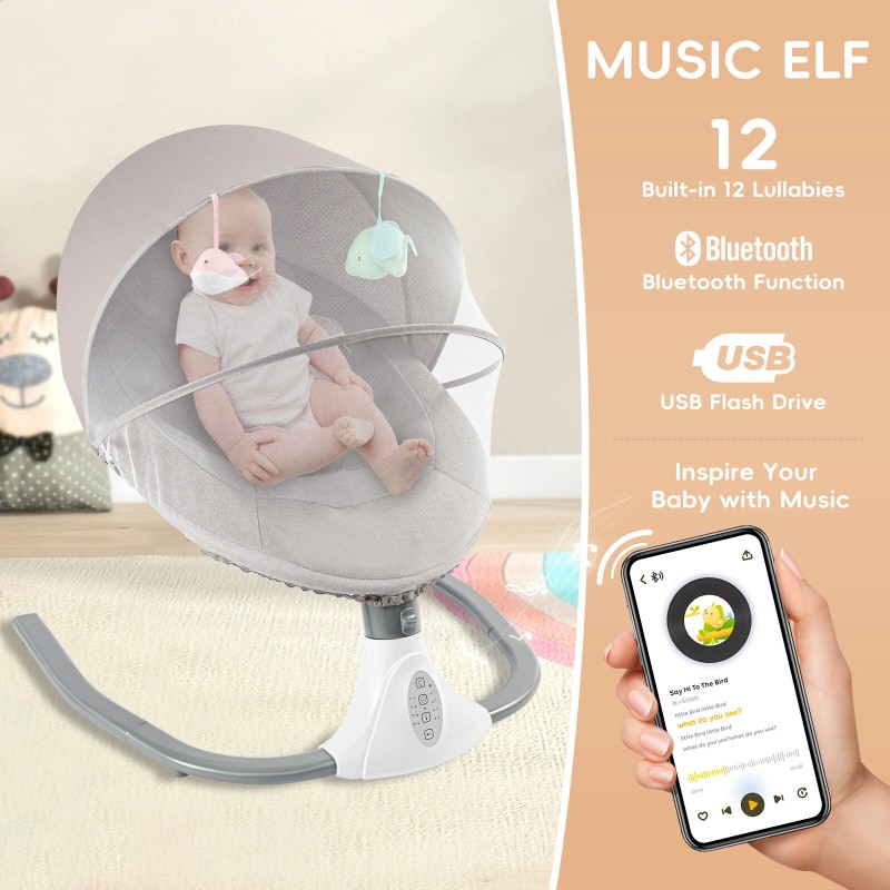 Electric Baby Swing Cradle Bluetooth Infant Bouncer Rocker Chair Music