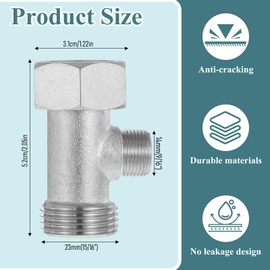 Bidet Adapter for Toilet Bidet T Adapter 7/8"x7/8"x3/8" Metal T Valve for Bidets Splitter 3 Way Shower Head Valve Hose Fitting for RV Home Diverter Attachment