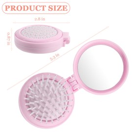 Mini Hair Brush Foldable Hair Brush with Mirror for Travel Purse Pocket for Women Girls Compact Hair Brush with Soft Nylon Bristles Portable Lovely Hair Brush for Travel, Pink