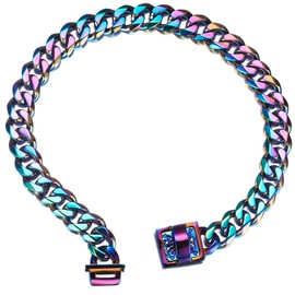 Abaxaca 19 mm Dog Collar Rainbow Heavy Duty Stainless Steel Dog Multicolored Luxury Training Collar Cuban Link with Durable Clasp Necklace Chain (20inch(for 17.6"~19.5" Neck))