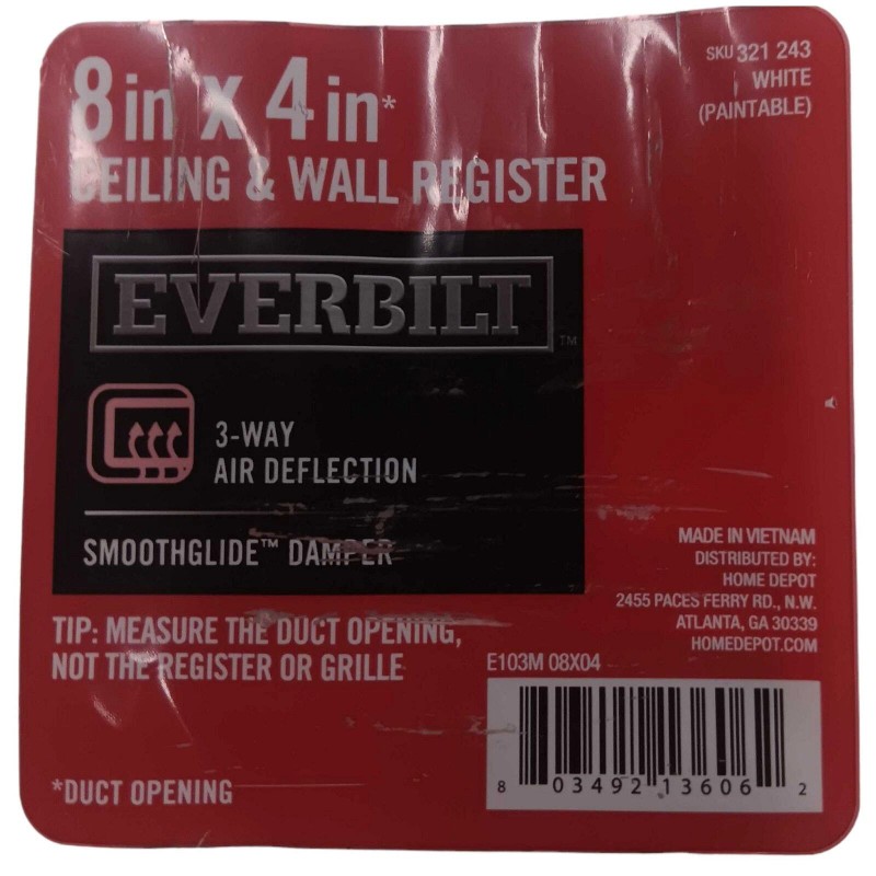 Everbilt 8 in. x 4 in. 3-Way Steel Wall/Ceiling Register,