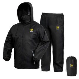 Trudave Rain Suit, Waterproof Rain Suits for Men, 2 Pieces Breathable & Windproof Rainwear, Black,Size L