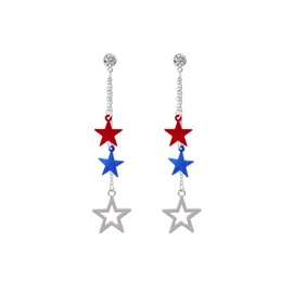 Patriotic 4th of July Earrings for Women,American USA Flag Earrings Red White Blue Star Dangle Earring Memorial Independence Day Jewelry Outfits Accessories Jewelry(Star Long)