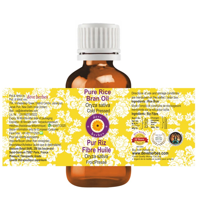 Deve Herbes Pure Rice Bran Oil (Oryza Sativa) Non-Sticky |