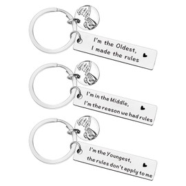3 Silver Sibling Keyrings and 1 10 x 12 cm Large Black Storage Bag, Sibling Keyring Set, Matching Keyrings, Funny Gifts for Relatives and Friends, silver