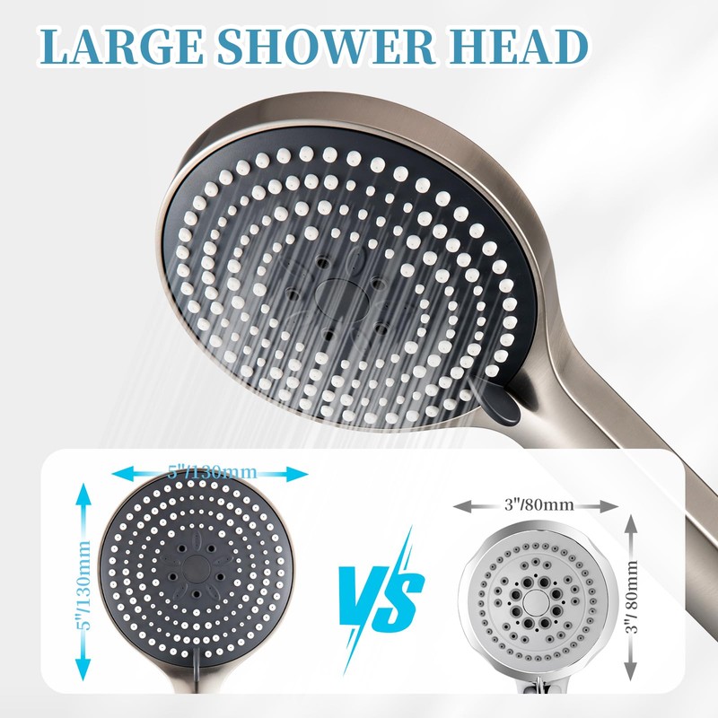 OFFO Handheld Shower Head, 6-Mode Brushed Nickel High Pressure Handheld