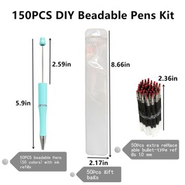 JHESAO 150PCS DIY Beadable Pens Kit, 50 Plastic Ballpoint Pens Bulk with Refills & Pouch, School Office Supplies and Decorative for Students & Teachers (Multicolor)