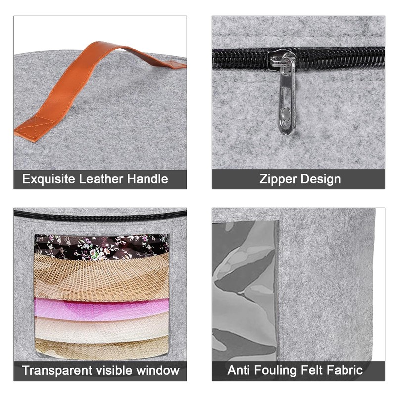 Rierousy Hat Box Round Foldable Hat Storage Boxes Fabric with