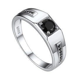 Suplight Mens Sterling Silver Ring Cubic Zirconia Black Onyx Wedding Band Engagment Ring for Men Size 8