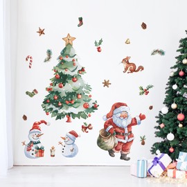 Decvictor Merry Christmas Wall Decals, Santa Claus Xmas Tree Snowman Wall Stickers Vinyl Peel and Stick Wall Decal Self Adhesive Wall Art Sticker for Nursery Kids Room Holiday Party Home Decor