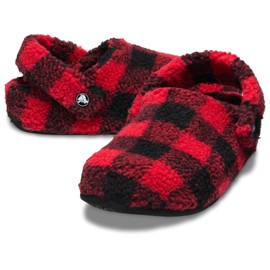 Crocs Unisex Classic Cozzzy Slipper, Buffalo Plaid/Varsity Red/Black, 4 US Men
