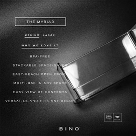 BINO | Stackable Plastic Storage Bins, Medium | THE MYRIAD COLLECTION | Multipurpose Bins | Pantry Organizers And Storage | Home Organization Containers | Clear Plastic Fridge Bin | Freezer Organizer