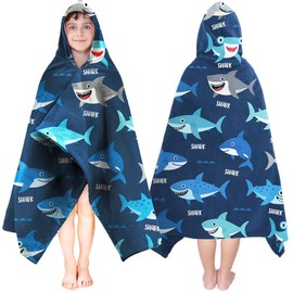 Shark Hooded Towels for Shark Lovers -35" x 60" Beach Towel Soft | Thick | Absorbent Cotton Wrap Blanket