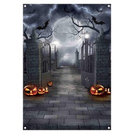 YCUCUEI 5x7ft Fabric Halloween Full Moon Night Backdrop Pumpkin Scary Graveyard Photography Background Spooky Party Decorations Banner Photo Booth Props