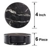 Leather Coasters with Holder Set of 6,Black Marble Coasters for