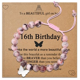 MISUMOR 7-16 Year Old Birthday Gifts for Girls, Natural Stone Bracelet with Butterfly Charm and Message Card Gifts for Daughter/Granddaughter/Niece