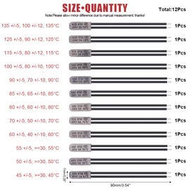 Hilitchi 12 Pcs Normally Close Thermoastat Temperature Control Switch Auto Reset 45 to 135°C Thermostat KSD9700 Assortment Kit