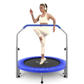 SereneLife 40" Fitness Trampoline for Adults, Indoor/Outdoor Mini Rebounder Trampoline with Adjustable Handrail, Elastic Jump Mat, Sturdy Frame, Lightweight Design for Exercise, 40" x 40" x 46" Inch