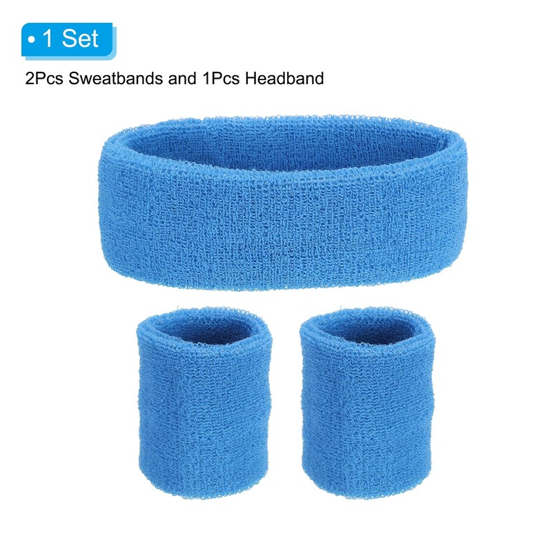 PATIKIL Sports Wristband and Headband Set 8x8cm Cotton Terry Cloth