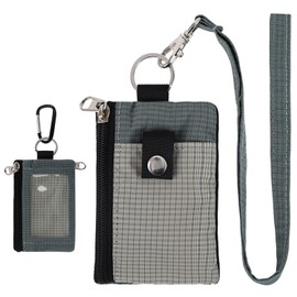 MASAPHlL Small Lanyard Wallet for Women/Men with RFID Blocking ID Badge Holder, Minimalist Nylon Zipper Pouch, Traval Neck Wallet with Keychain, ID Window for Card,Coin,Cash (Gray+Dark Gray)