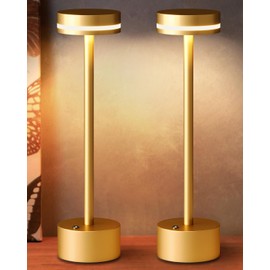 FUNTAPHANTA Modern Rechargeable Cordless Table Lamp, Aluminum Shell Dimmable Battery Powered Lamp, 4000mAh Certified Battery, 3000K Portable Warm White Bedside Lamp, Pack of 2 (Gold)