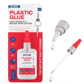 GH1200 (2-in-1) Super Glue for Plastic with Brush Applicator & Nozzle for Toys, Crafts, DIY & More, No Stain Plastic Glue/Model Glue
