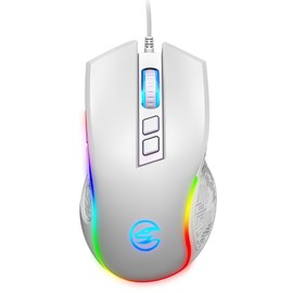 Snaketh GM109 High-Performance Gaming Mouse, USB Wired Connectivity with RGB, 7 Customizable Buttons, Adjustable DPI Up to 7200, Computer PC Mouse, White