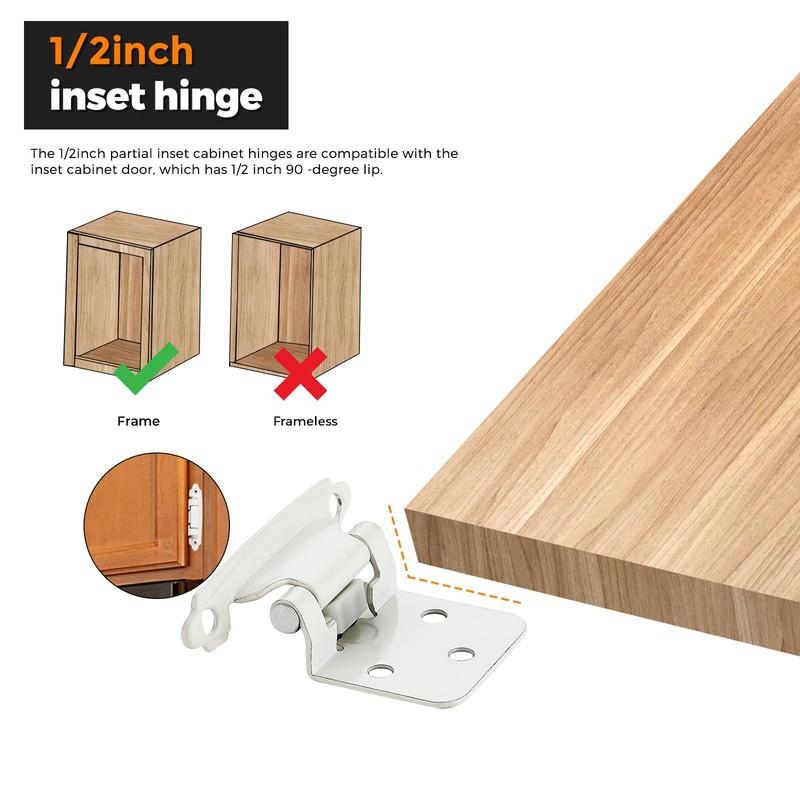 Ravinte 60 Pack (30 Pairs) 1/2" Overlay Cabinet Hinges, Self-Closing