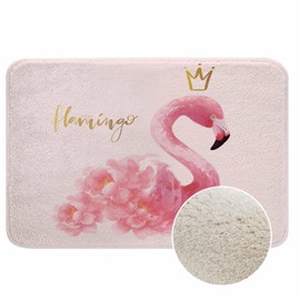 Pink Flamingo Bath Rugs Flamingo with Flowers Watercolor Hand Drawn Bathroom Mat Soft Plush Shaggy Shower Mat for Bathroom Fluffy Comfortable Water Absorbent Carpet Non-Slip Machine Washable 20"X30"