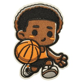 Obokata American Retro Embroidered Patches, Personality Patches, Black Boy Playing Basketball, Sew/Iron On DIY Patch, Art Decorative Badge for Jackets, Denim, Hats, Backpacks, and Clothing