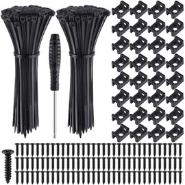 Annickee 130 Stück Kabelbinder Schwarz Set, Kabelhalter Schraubbar Schraubsockel, Kabelbinder Befestigungssockel mit Schrauben und Schraubendreher, Kabelschellen für Hause Büro Drähte Kabelmanagement
