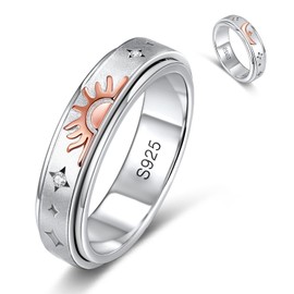 LEXLUNE Fidget Ring Spinner Ring for Anxiety Women Men Daughter Real S925 Sterling Silver Band Ring (SUN & MOON, 12)