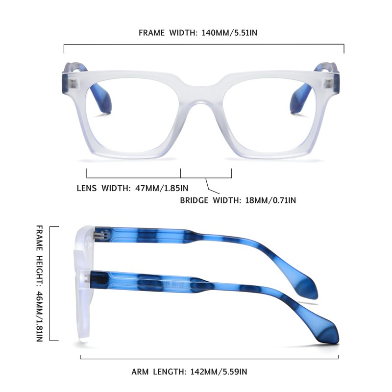 RUNHUIS Square Blue Light Blocker Glasses, Vintage Slim Rectangular Anti-Blue