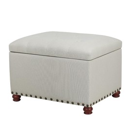 Joveco Storage Ottoman Linen Button Tufted Bench with Rivet, Rectangular Footrest Stool Coffee Table Seat for Living Room Bedroom, Off White