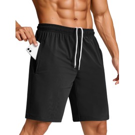 SILKWORLD - Pantalones cortos de correr para hombre, de 7 pulgadas, con bolsillos con cierre, sin forro, secado rápido, pantalones cortos deportivos para hombre, Negro -, Small