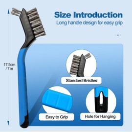 Mini Wire Brush Set 6Pcs - Stainless Steel Wire with Curved Handle Grip for Rust, Dirt & Paint Scrubbing with Deep Cleaning