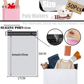 YAAVAAW 50pcs 17x30cm White Vinted Postage Bags Mailing for Clothes,Mailing Poly Postal Self Seal Bags,Parcel Shipping Strong Packaging Bag Delivery Plastic Envelopes Posting Clothes Parcel