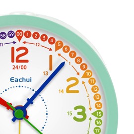 Eachui Analog Wecker Kinder ohne Ticken für Jungen und Mädchen - Lernwecker mit Nachtlicht, Snooze und batteriebetrieben analog Quarzwecker, einfach einzustellen(Grün)