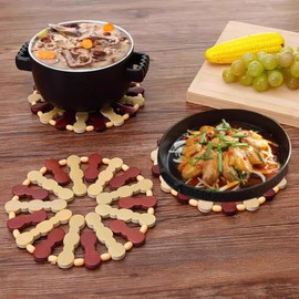 Set of 3 Round Bamboo Trivet Mats Heat-Resistant Pads for Kitchen Counter & Table Protection – Coasters for Hot Dishes, Pots, Pans, Teapots & Plates - Red-Brown and Light Bamboo, D6.5