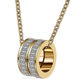 Jude Jewelers Stainless Steel Two Eternity Rings Charm Statement Wedding Party Collar Necklace (Gold)