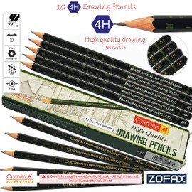 KOKUYO CAMLIN 4H Graded Drawing Pencils Combo Pack Sketch Tone Draw Write Finest Crystalline Graphite Lead (10 x 4H Grade Pencils + 4 x PATEL Black Ball Pens)