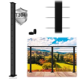 Zylorix 42" T304 Stainless Steel Cable Railing Post Black(Post 41"x2"x2"), Level Drilled Railing Post with Cable Grommets, Fixed Top Mount Cable Handrail Post for Indoor Outdoor Deck Balcony Staircase