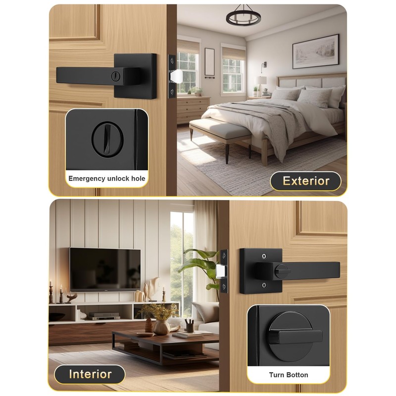 Tinewa 1 Pack Matte Black Door Handle Interior Privacy Door