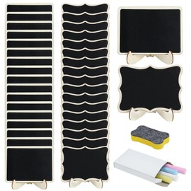 Pack of 60 Mini Chalkboard Set, Slate Board for Labelling, Small Boards for Labelling, Mini Boards, Wooden Signs with Stands, Small Blackboard with Chalk for Birthday, Wedding, Party