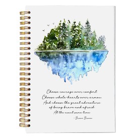 bitCNY Inspirational Forest Notebook 8.3x5.5 Inch – Courage Quote by Brene Brown, Watercolor Nature Spiral Journal, Lined Notebook for Mindfulness & Reflection