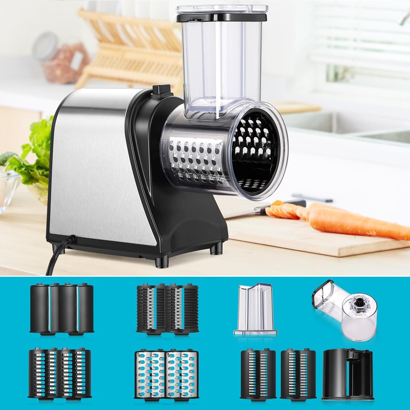 Electric Cheese Grater, 5-in-1 Vegetable Slicer & Salad Maker with