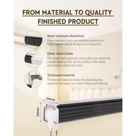 Ezcasch Ceiling Curtain Track Set, Ceiling or Wall Mount 3ft - 6ft, Aluminum Heavy-Duty Curtain Rails, Room Divider Curtain Track for Bedroom, With Silent Slide, Clips and Hooks，Black